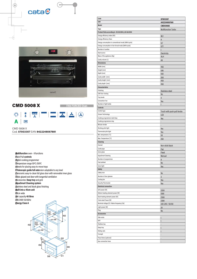 Page 1 de la notice Fiche technique CATA CMD 5008 X