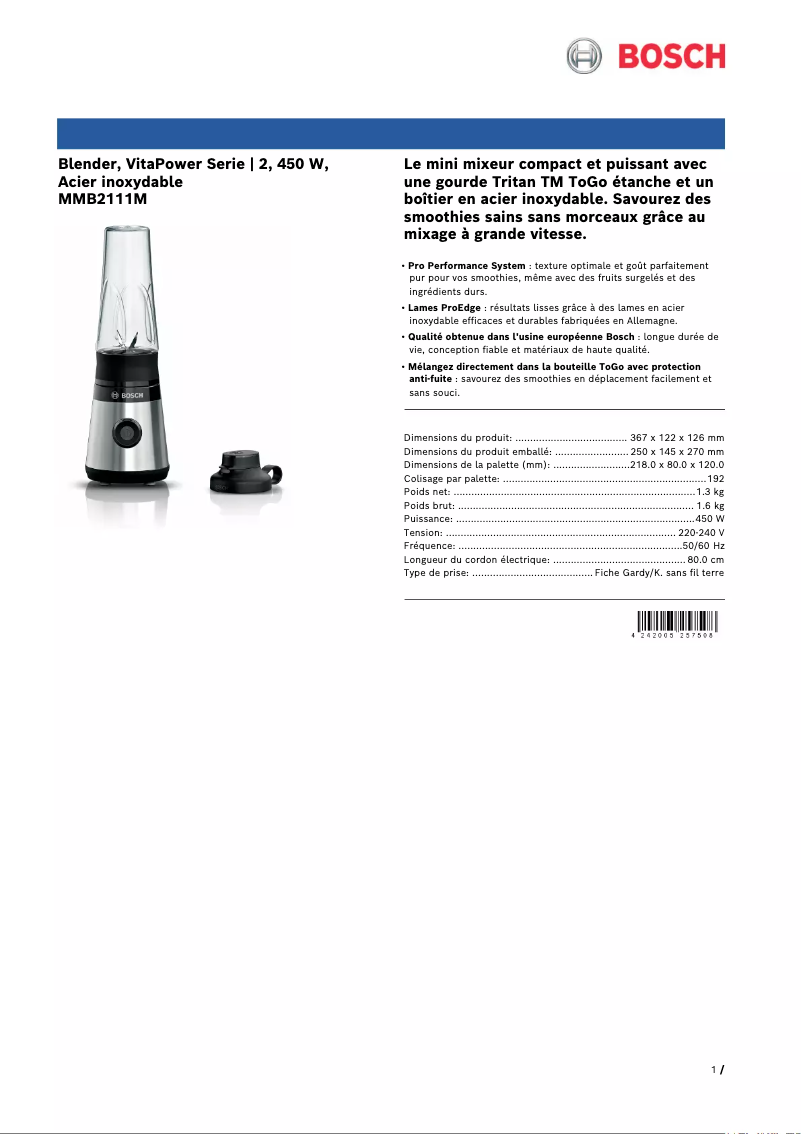 Image de la première page du manuel de l'appareil VitaPower MMB2111M