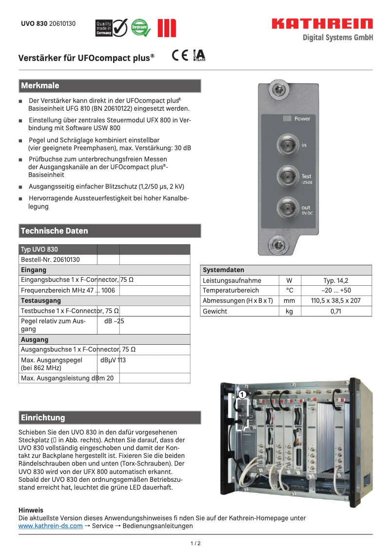 Image de la première page du manuel de l'appareil UVO 830