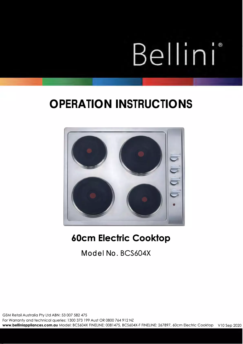 Page 1 de la notice Manuel utilisateur Bellini BCS604X