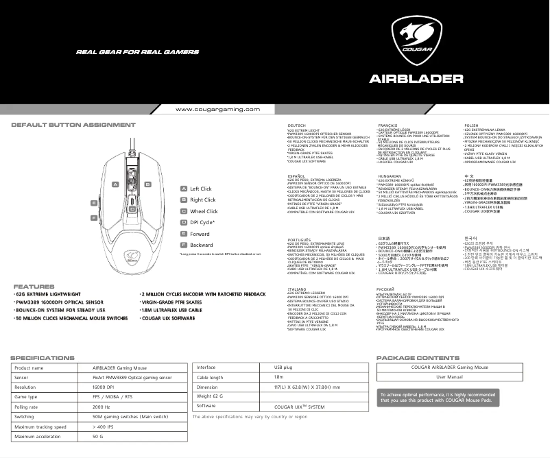 Página 1 del manual Manual de usuario Cougar AirBlader