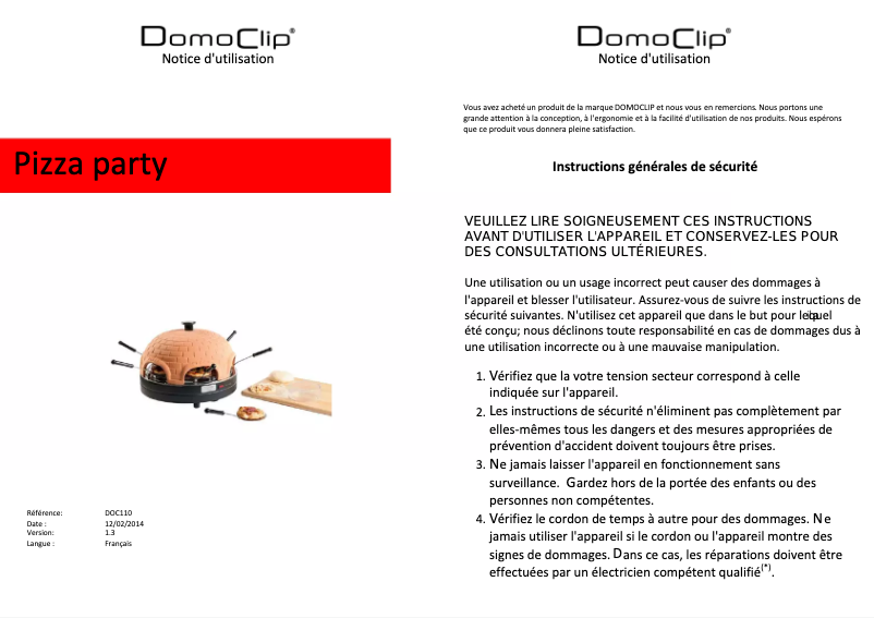 Page n°1 - Manuel utilisateur Domoclip DOC110