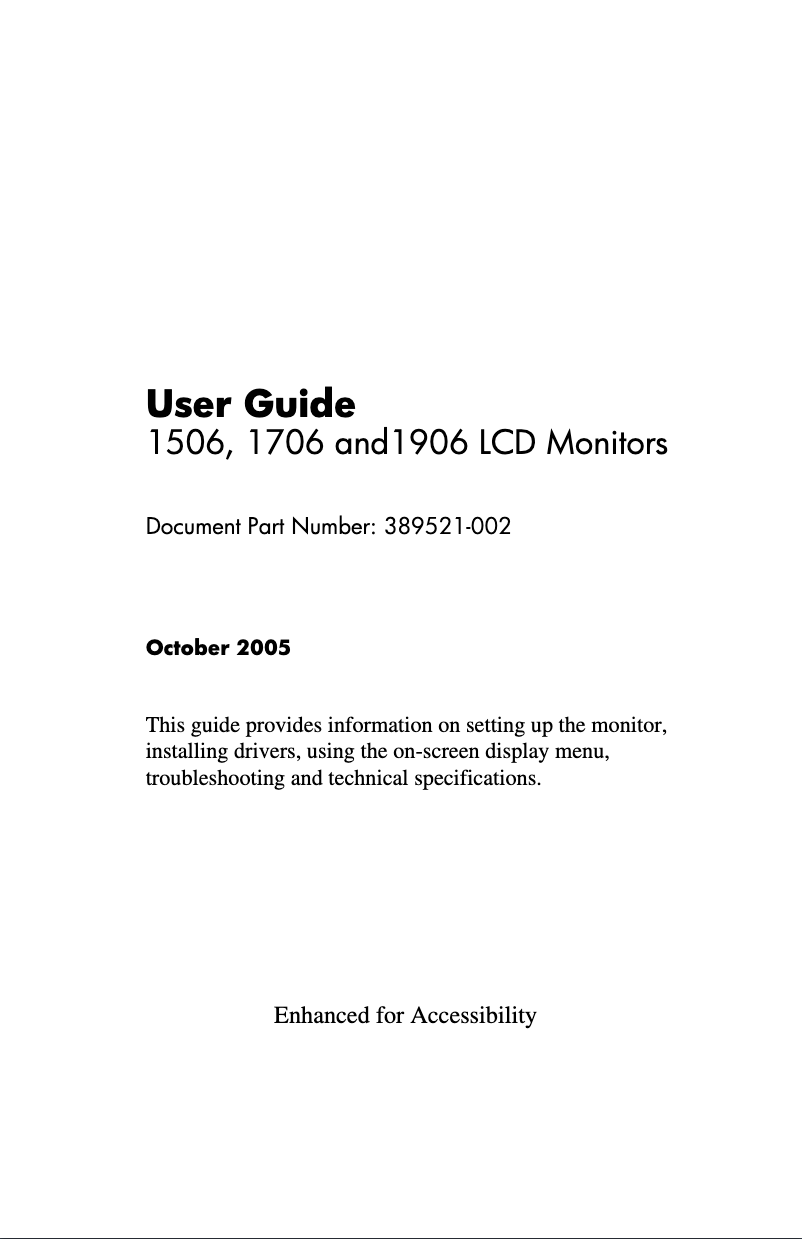 Page 1 de la notice Manuel utilisateur HP L1506