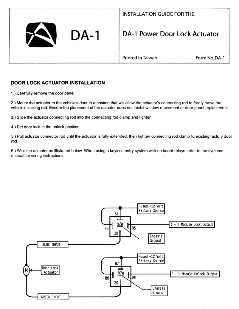 Page 1 de la notice Manuel utilisateur Code Alarm DA1