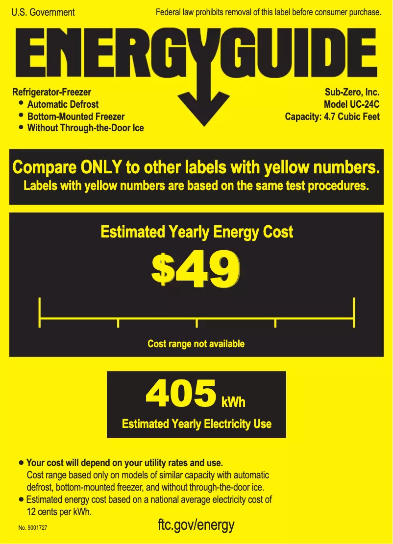 Page 1 de la notice Label énergétique Sub-Zero UC-24C-LH