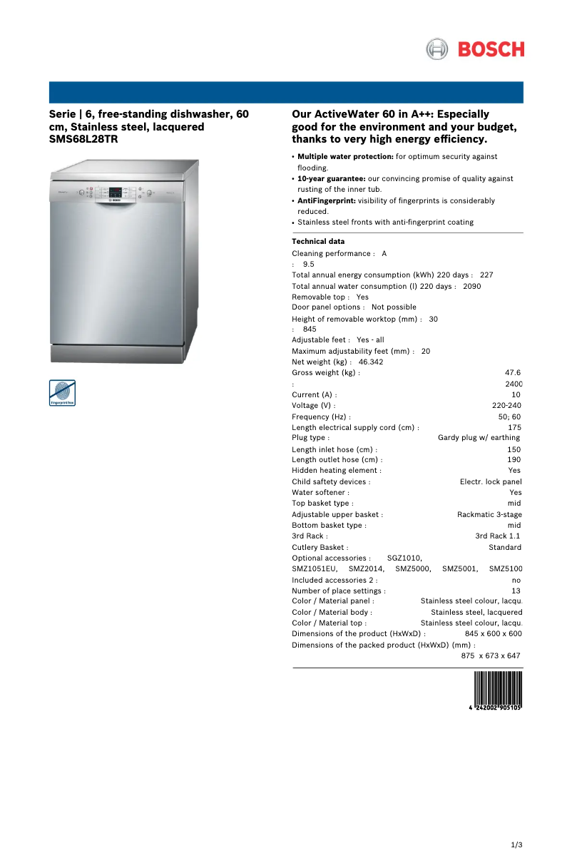 Image de la première page du manuel de l'appareil SMS68L28TR