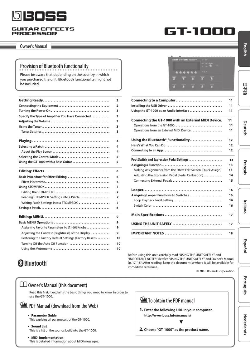 Page n°1 - Manuel utilisateur Boss GT-1000