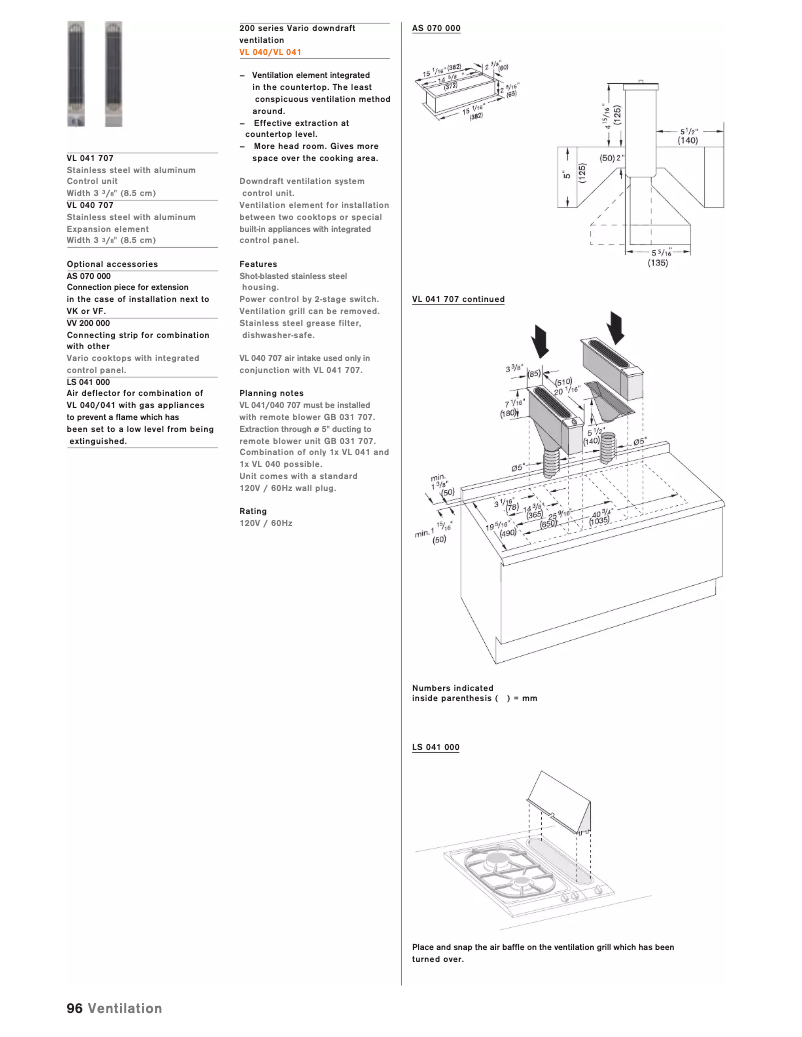 Página 1 del manual Ficha técnica Gaggenau VL040714
