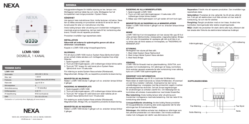 Page n°1 - Manuel utilisateur Nexa LCMR-1000