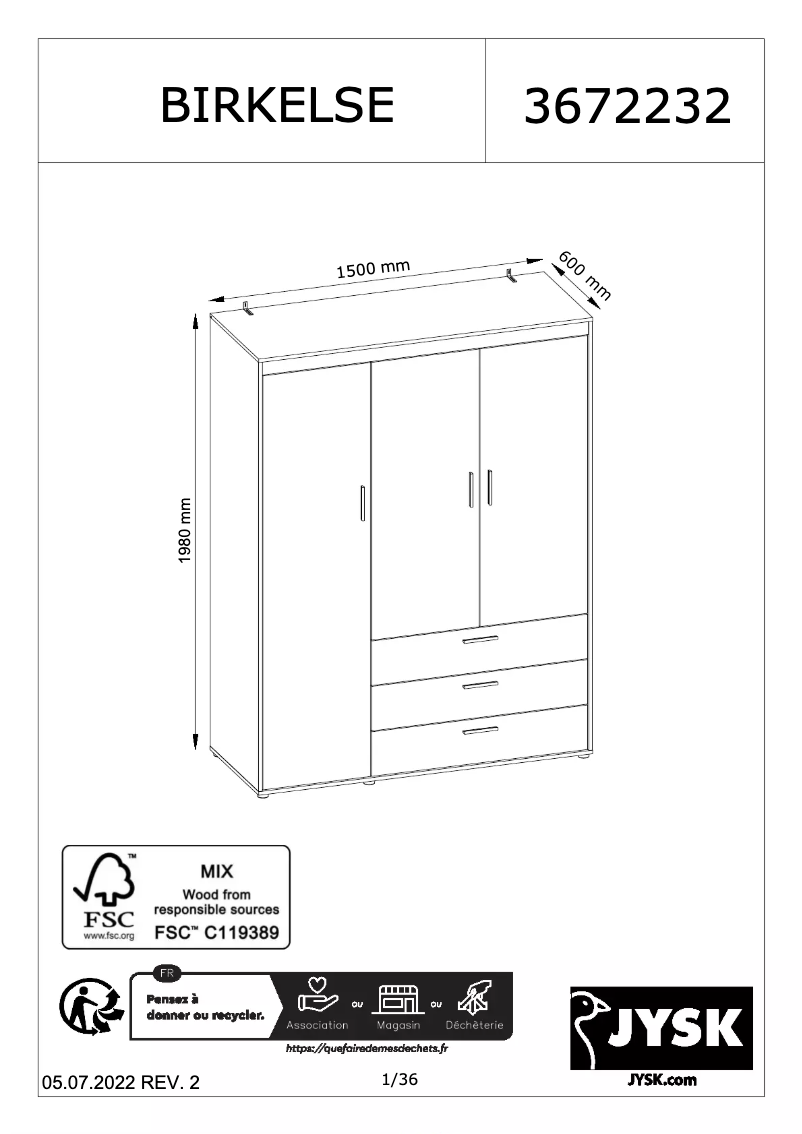 Página 1 del manual Manual de usuario JYSK BIRKELSE 150x198