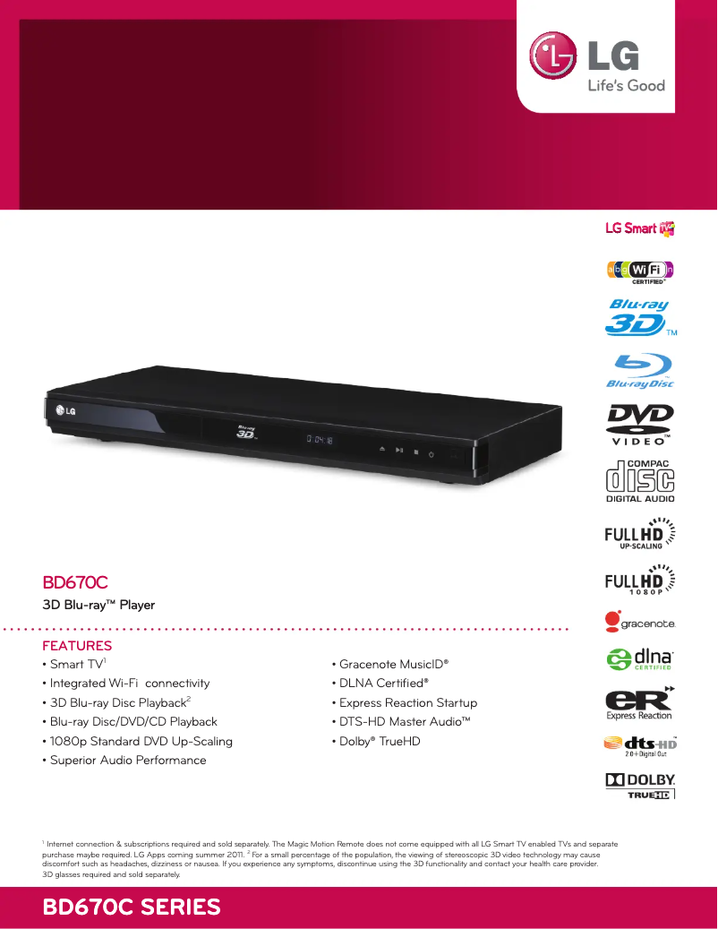 Page 1 de la notice Fiche technique LG BD670C