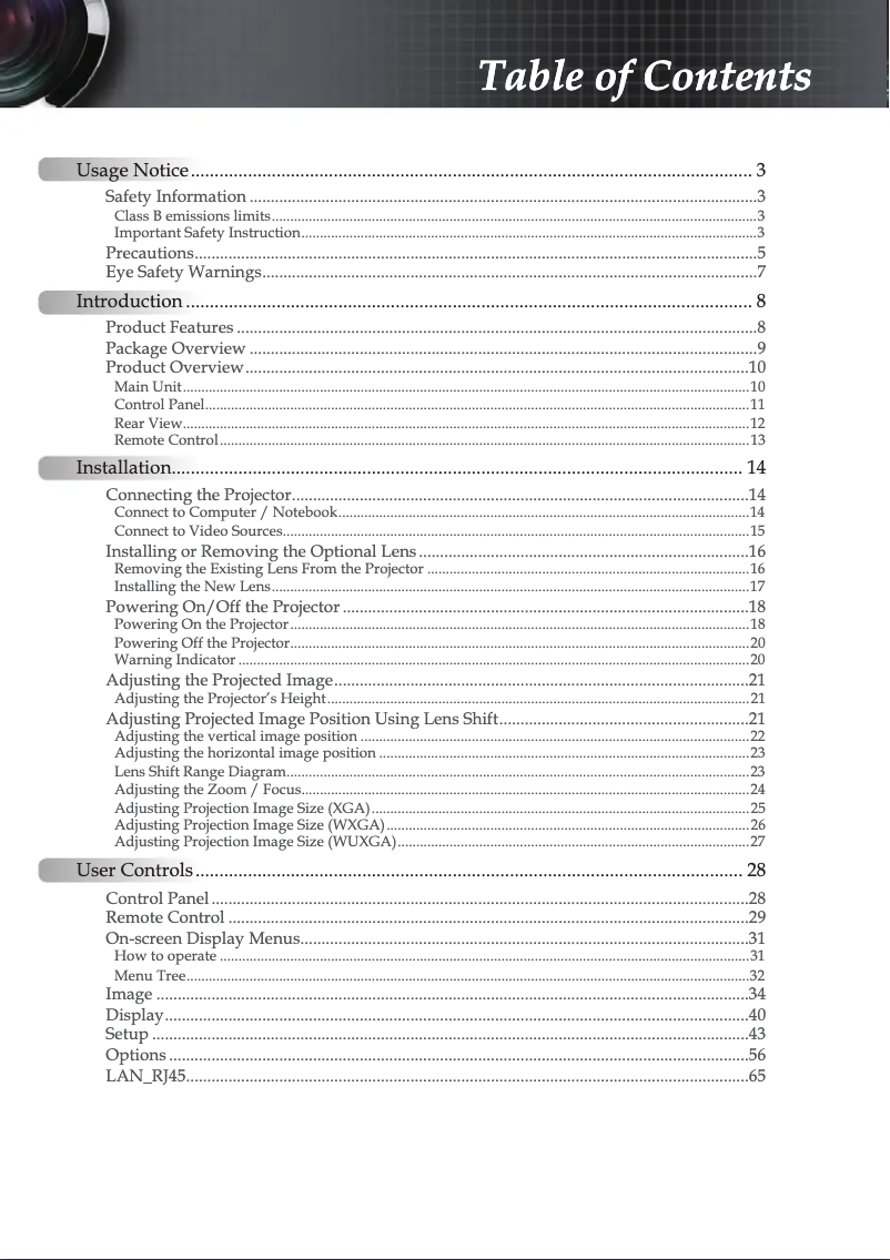 Page 1 de la notice Manuel utilisateur Optoma EH505