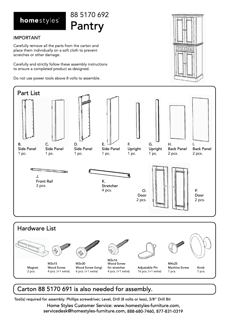 Page 1 de la notice Manuel utilisateur Homestyles Pantry 5170-692