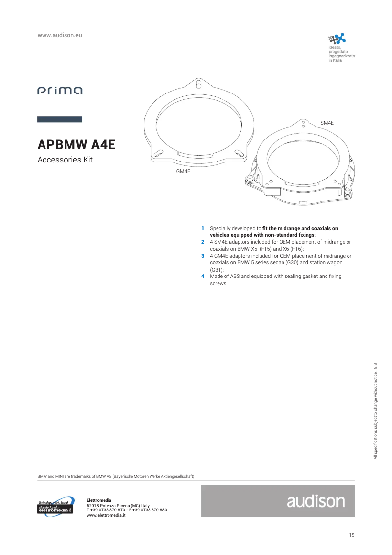 Page 1 de la notice Fiche technique Audison Prima APBMW A4E