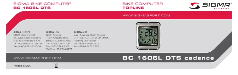 Page n°1 - Manuel utilisateur Sigma BC 1606L DTS Cadence