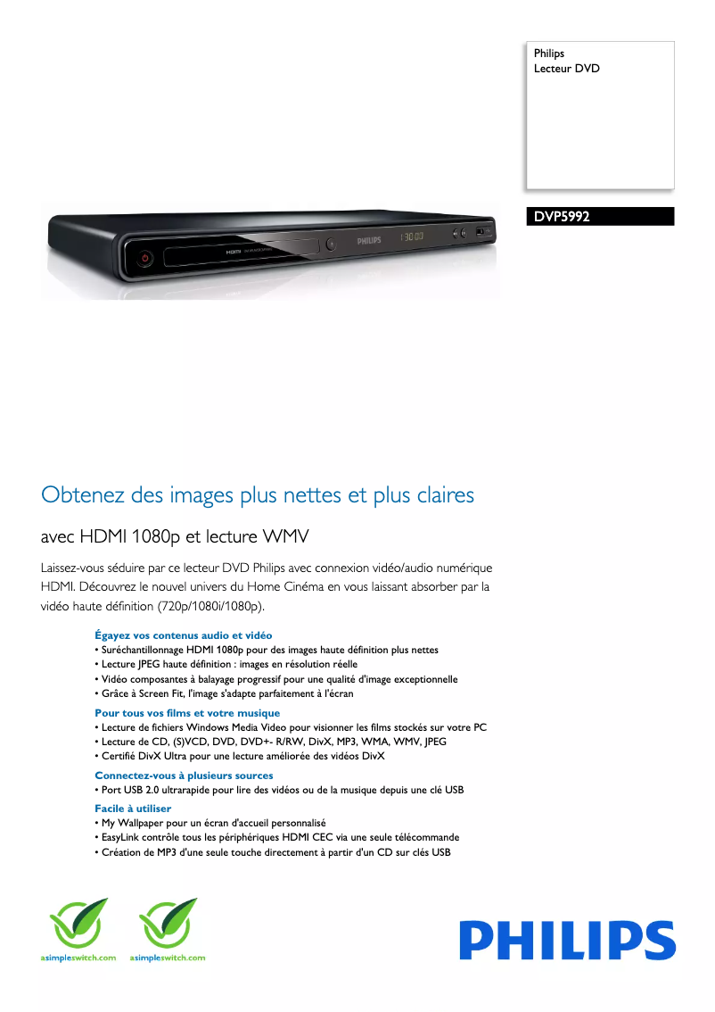 Image de la première page du manuel de l'appareil DVP5992