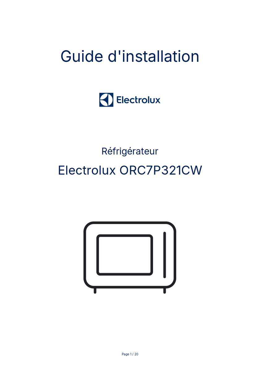 Page n°1 - Guide d'installation Electrolux ORC7P321CW
