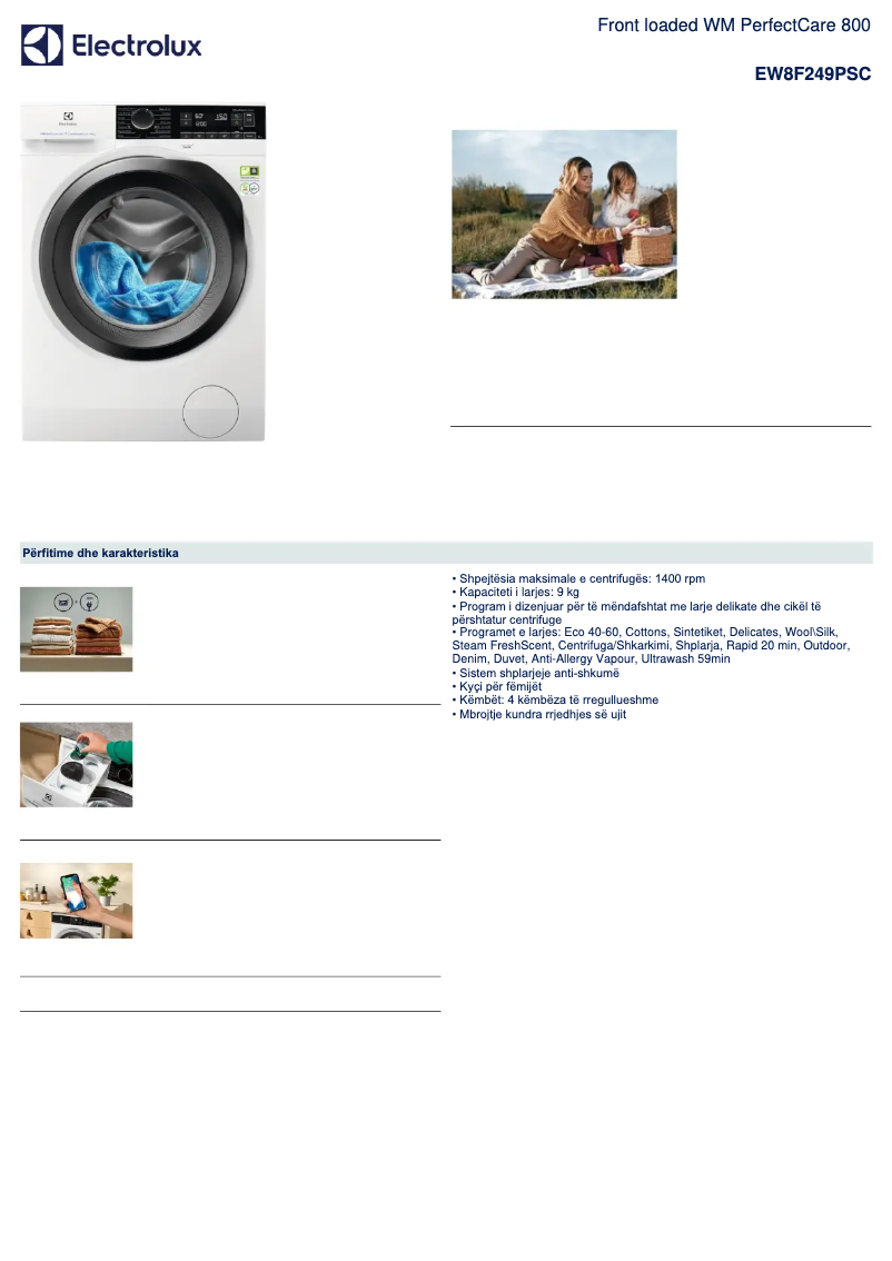 Page n°1 - Fiche technique Electrolux EW8F249PSC