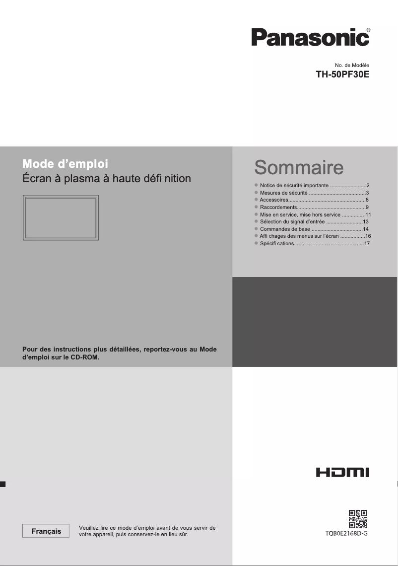 Image de la première page du manuel de l'appareil TH-50PF30E