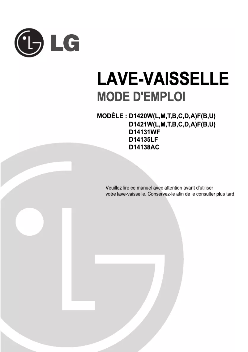 Image de la première page du manuel de l'appareil D14131WF