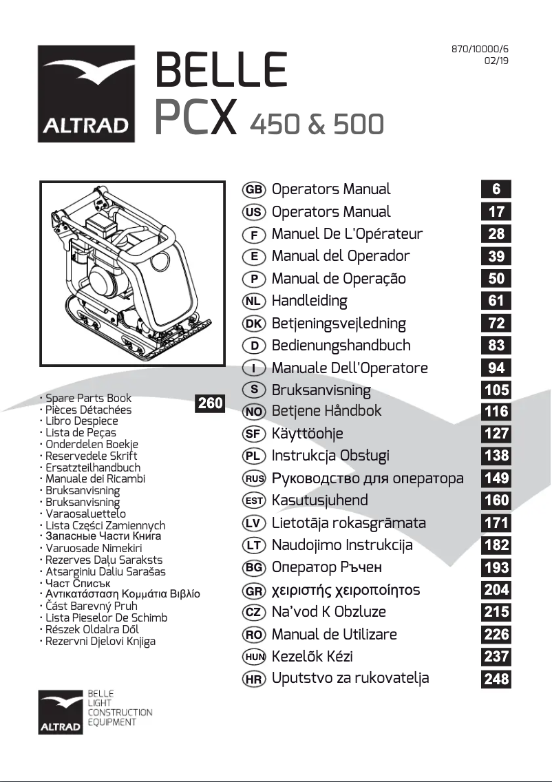 Page n°1 - Manuel utilisateur Altrad BELLE PCX 500