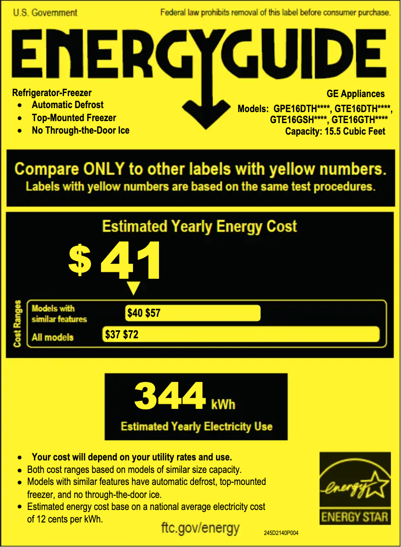 Page 1 of the manual Energy Label GE GPE16DTHWW