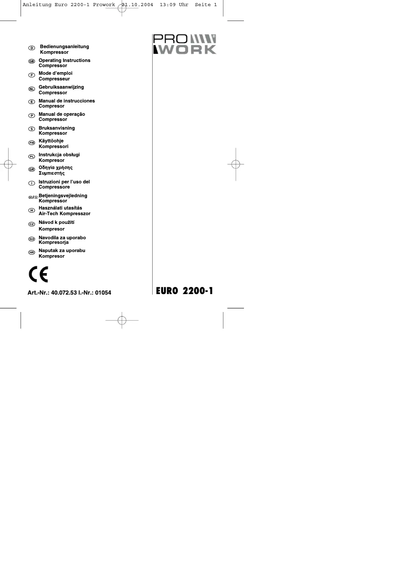 Page 1 de la notice Manuel utilisateur Prowork EURO 2200-1