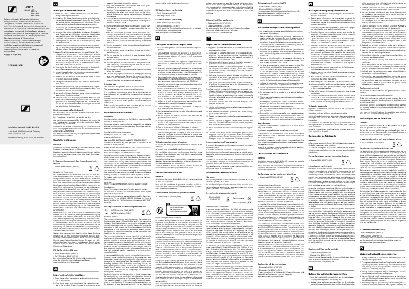 Page n°1 - Instructions de sécurité Sennheiser HSP2