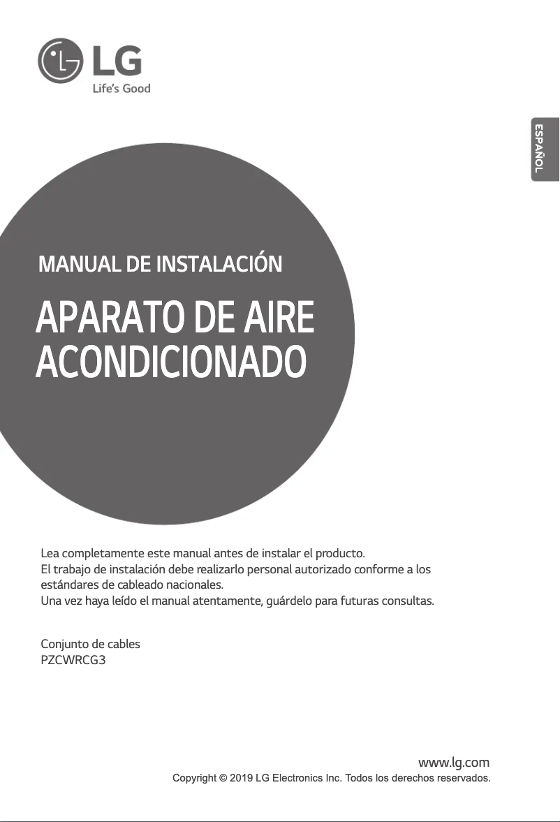 Page 1 de la notice Manuel utilisateur LG PZCWRCG3