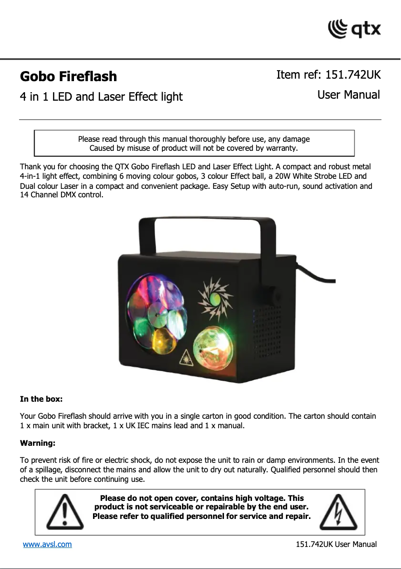 Image de la première page du manuel de l'appareil Gobo Fireflash