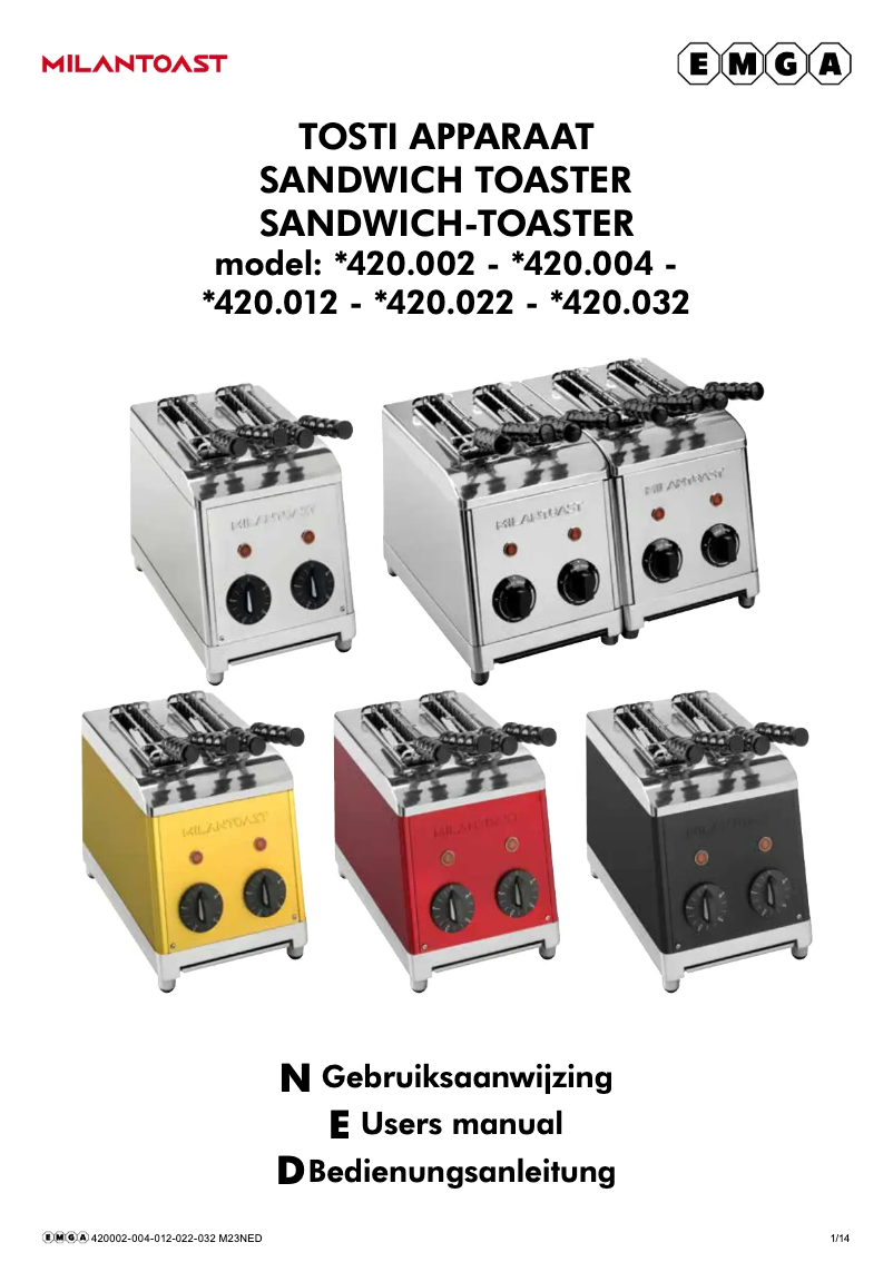 Page n°1 - Manuel utilisateur MilanToast 420032