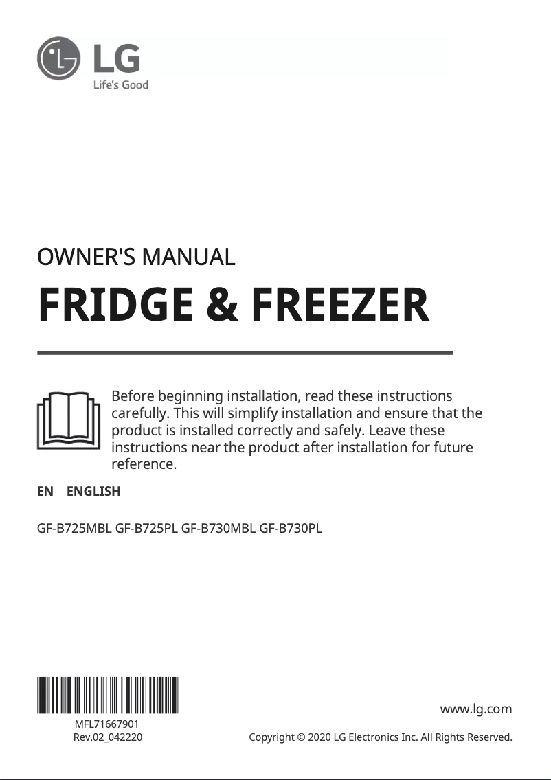Page 1 de la notice Manuel utilisateur LG GF-B730PL