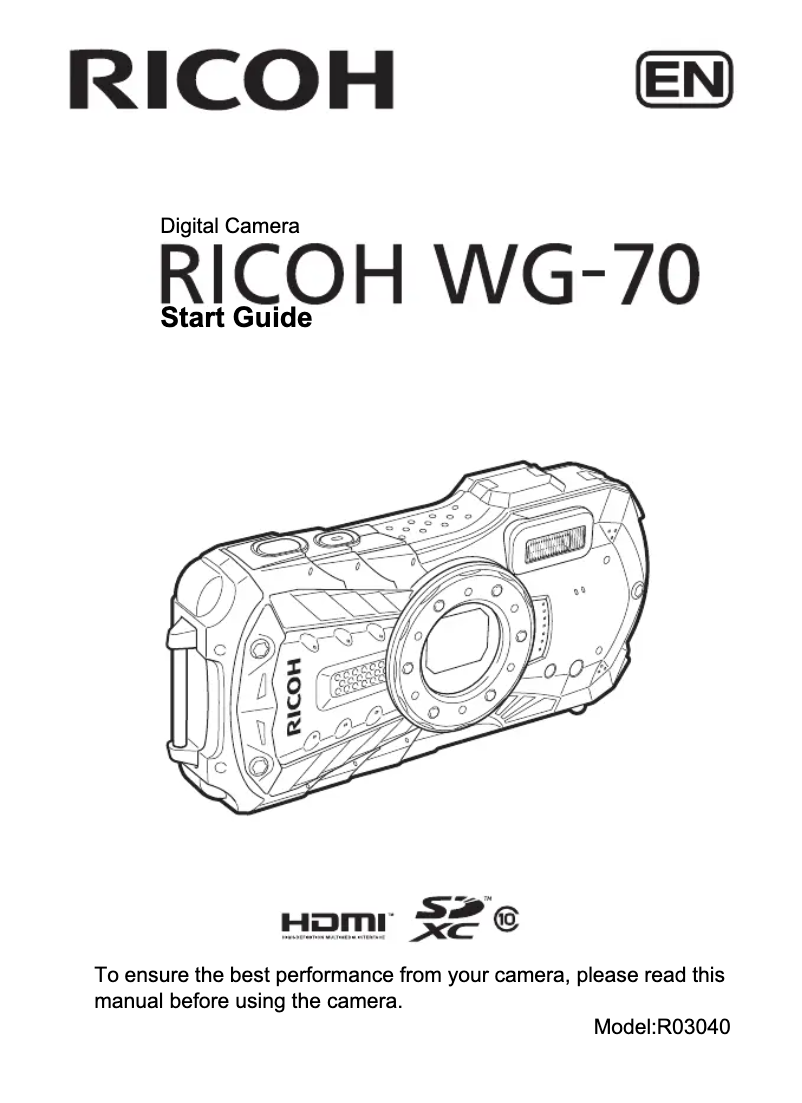 Page 1 de la notice Guide de démarrage rapide Ricoh WG-70