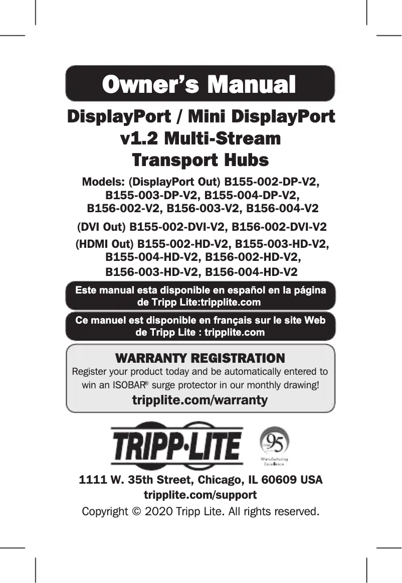 Page 1 de la notice Manuel utilisateur Tripp Lite B155-003-DP-V2