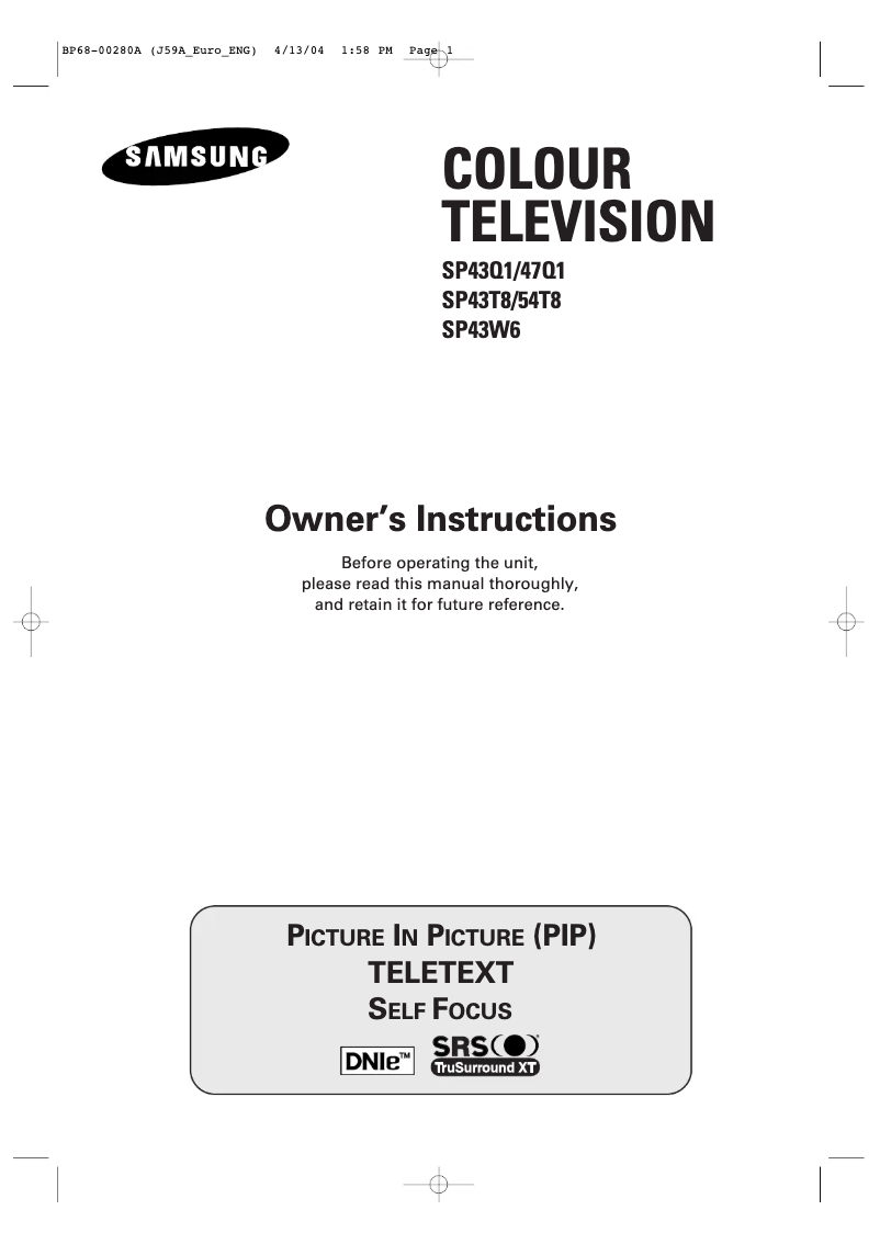 Page n°1 - Mode d'emploi Samsung SP43W6HE