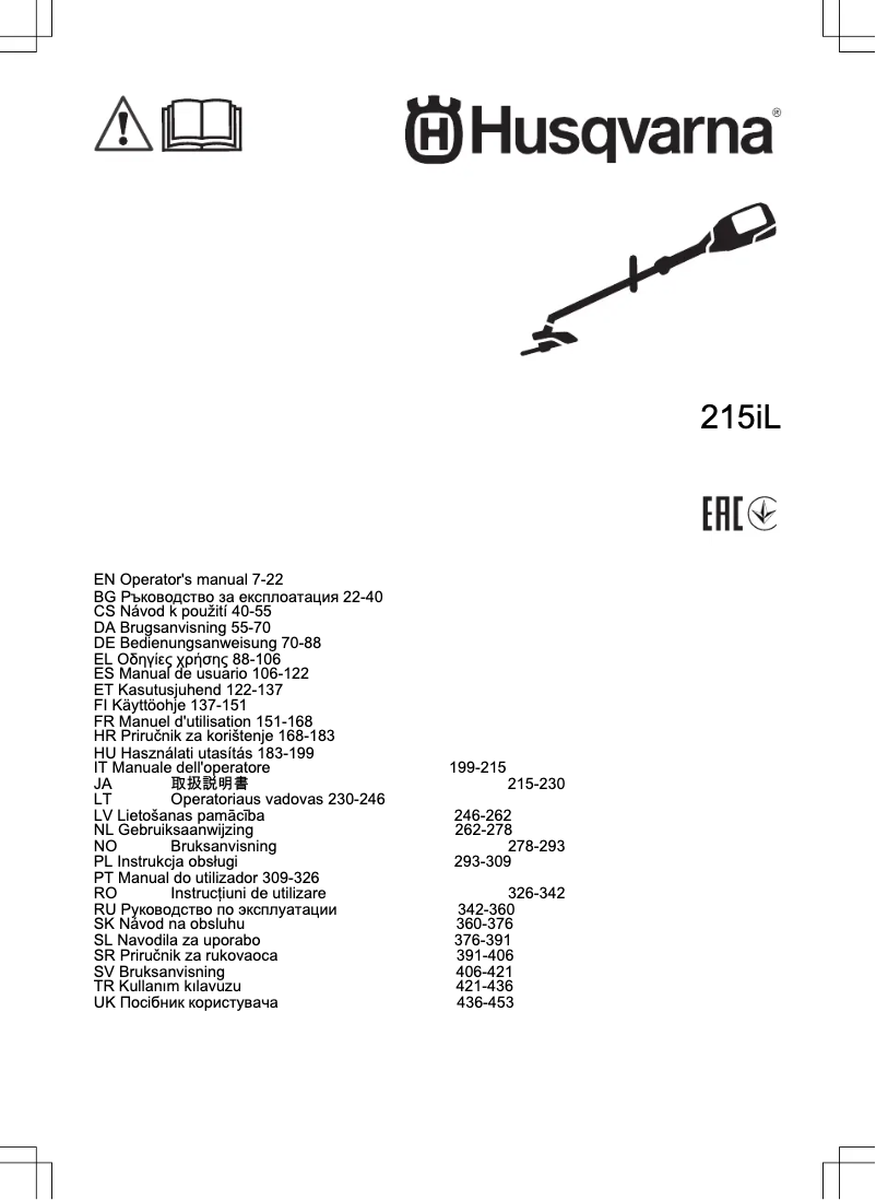 Page 1 de la notice Manuel utilisateur Husqvarna 215iHD45