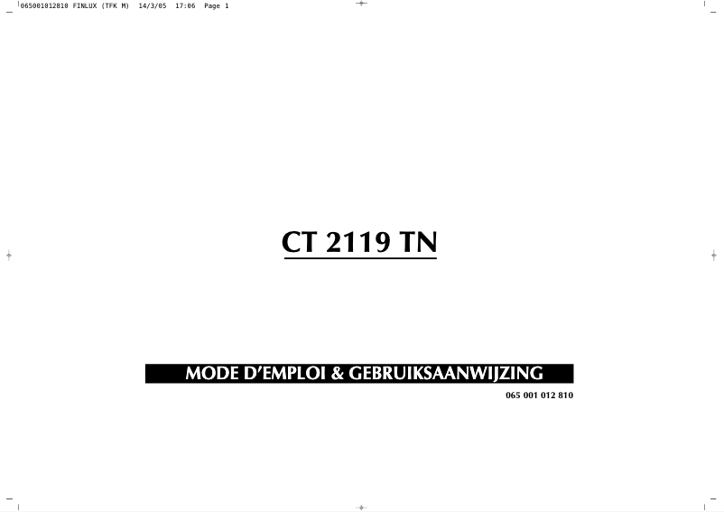 Page n°1 - Manuel utilisateur Finlux CT2119TN
