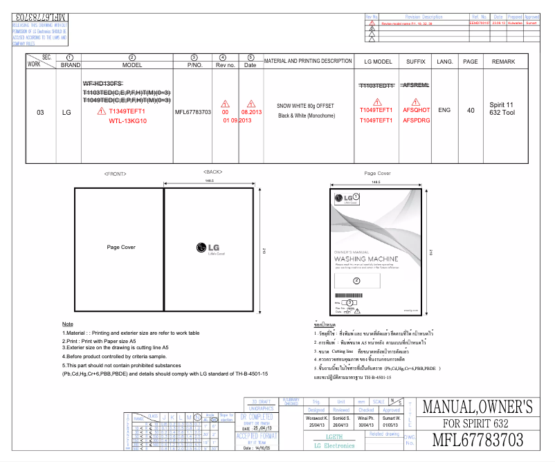 Page 1 de la notice Manuel utilisateur LG WTL-13KG10