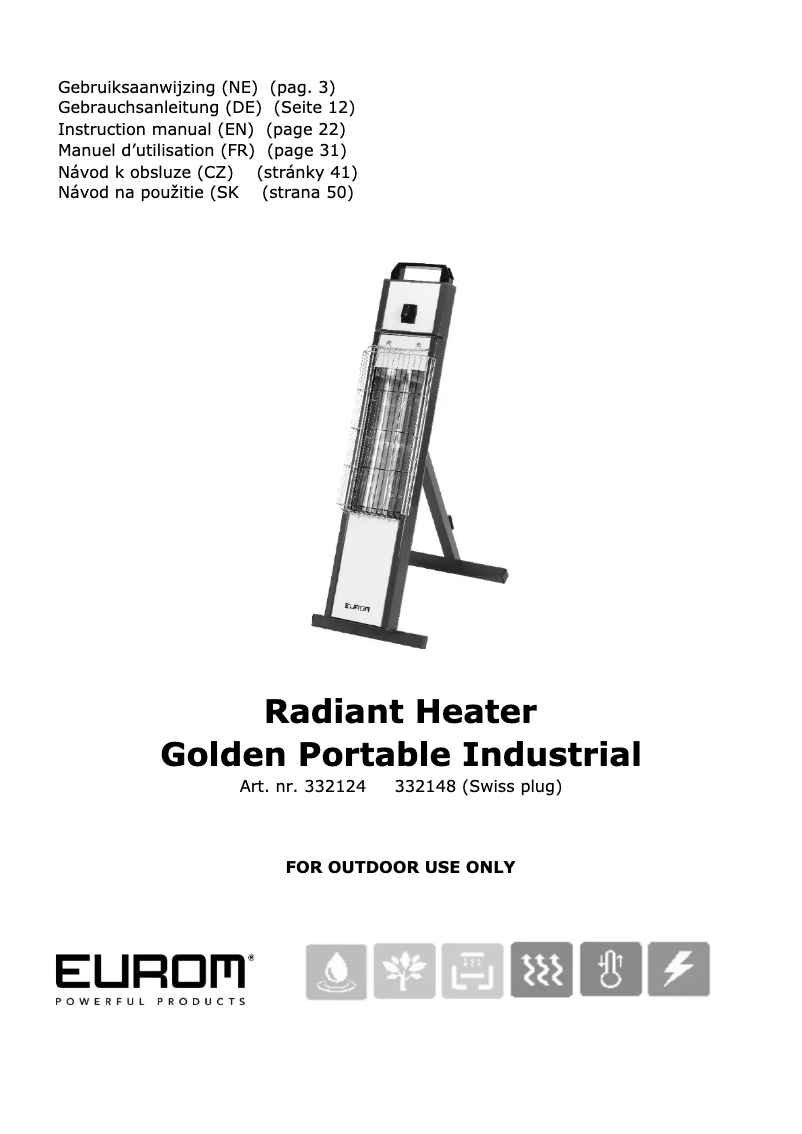 Page 1 de la notice Manuel utilisateur Eurom Golden Portable IND
