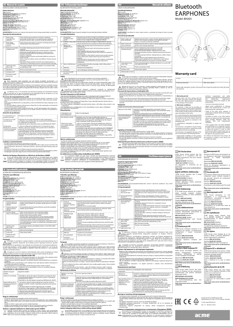 Page 1 de la notice Manuel utilisateur Acme Made BH203