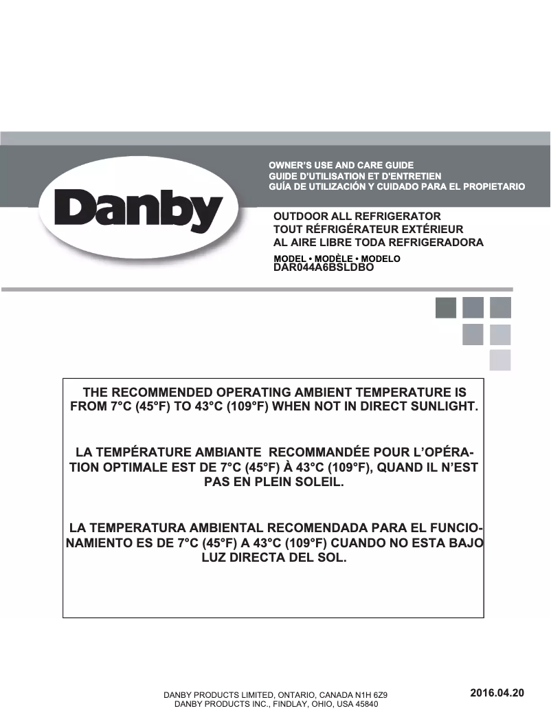 Page 1 de la notice Manuel utilisateur Danby DAR044A6O