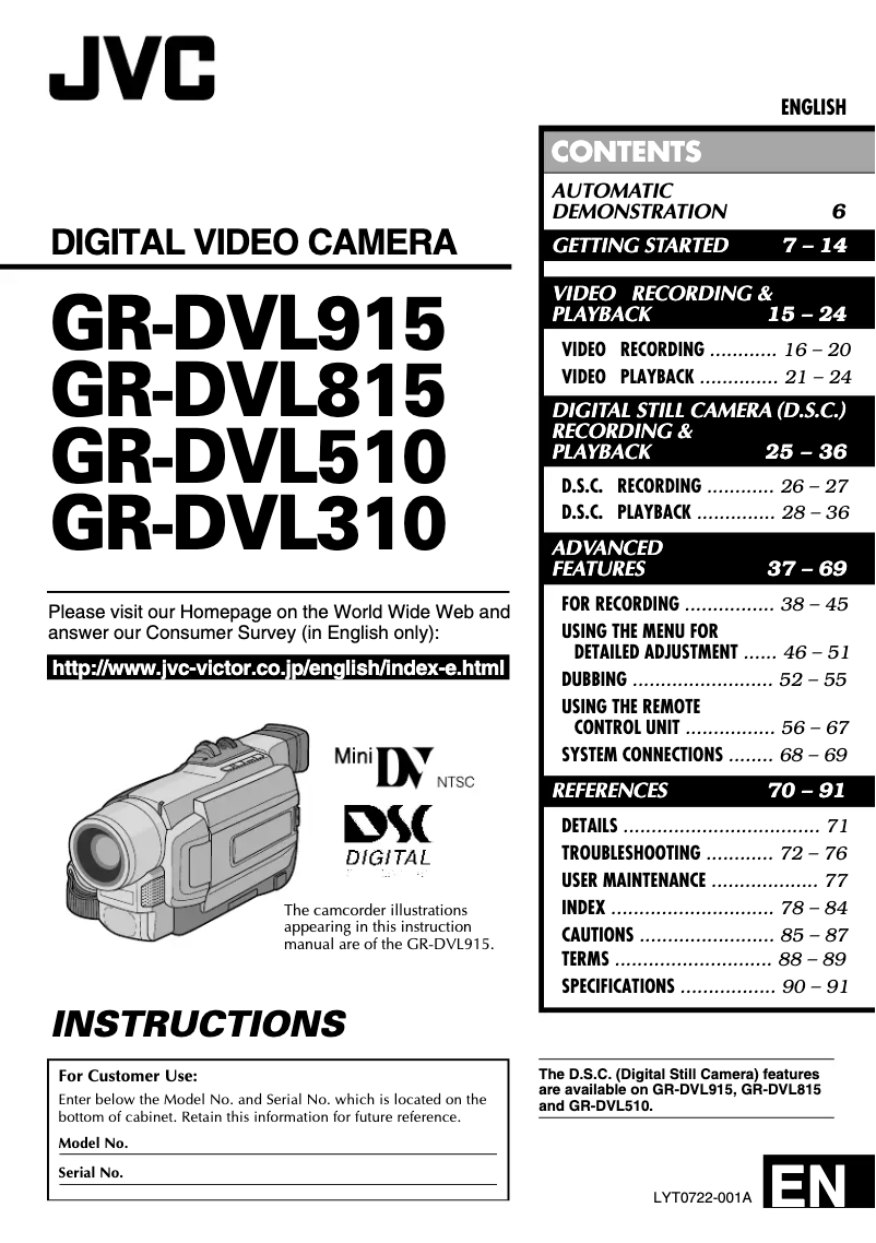 Page n°1 - Manuel utilisateur JVC GR-DVL310