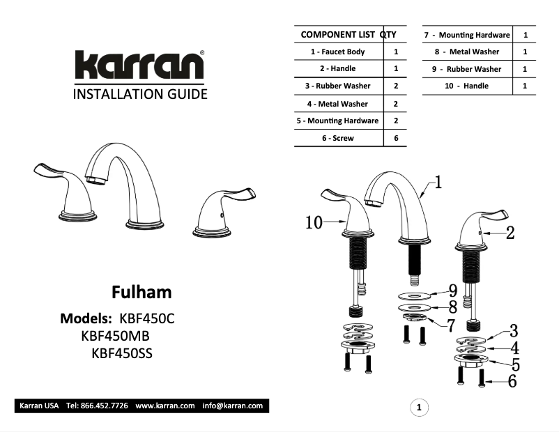 Page 1 de la notice Manuel utilisateur Karran Fulham KBF450C