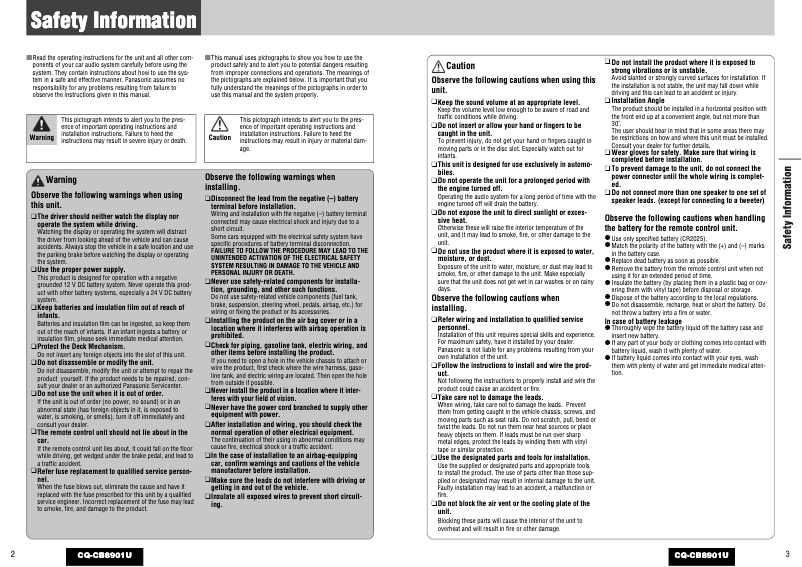 Page 1 de la notice Manuel utilisateur Panasonic CQ-CB8901U