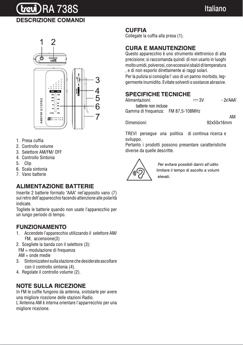 Page n°1 - Manuel utilisateur Trevi RA 738 S