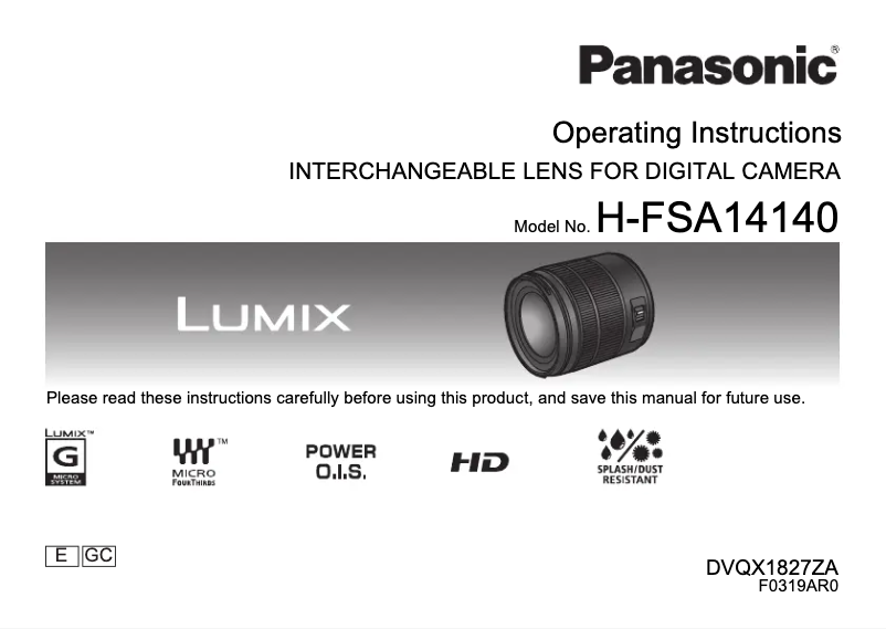 Image de la première page du manuel de l'appareil Lumix H-FSA14140GC