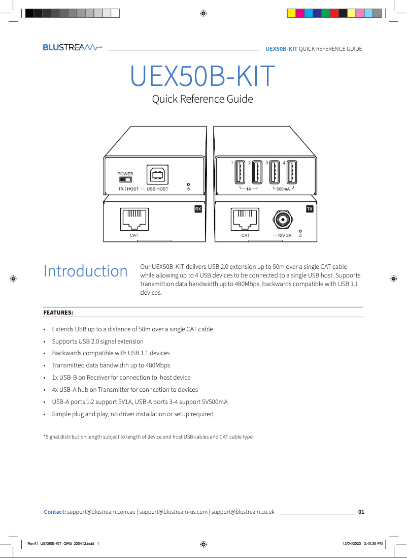 Page n°1 - Manuel utilisateur Blustream UEX50B-KIT