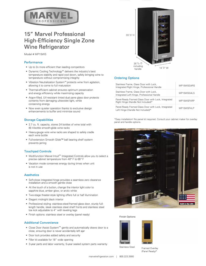 Page 1 de la notice Fiche technique Marvel MP15WSG4LS