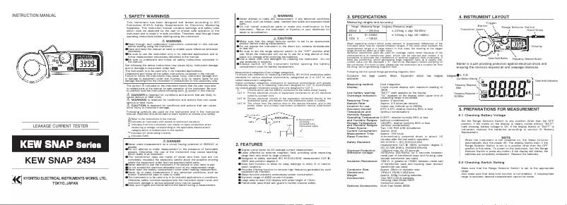Page 1 de la notice Manuel utilisateur Kyoritsu 2434