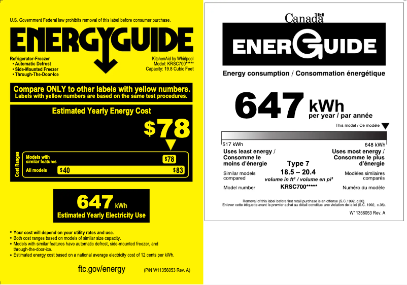 Página 1 del manual Etiqueta energética KitchenAid KRSC700HBS